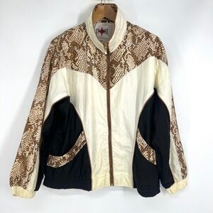 Active Frontier Vintage Snakeskin Colorblock Windbreaker Jacket Cream Brown Sz L